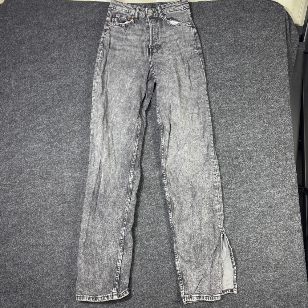 H&M Divided Jeans Womens 2 Gray Denim Straight Leg Acid Wash Outdoor Side Slit